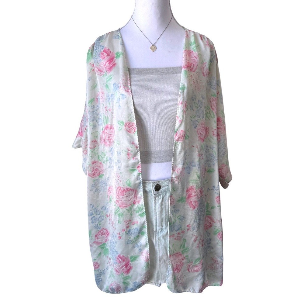 California Dynasty Vintage Floral Robe Pastel Rose Coquette Date Night‎ Romantic